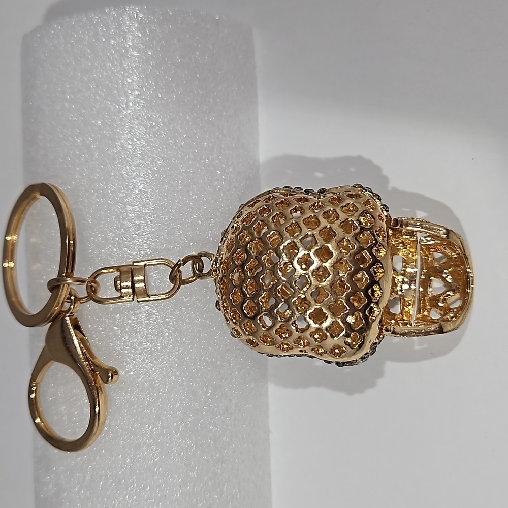 SKULL Rhinestone & Enamel on Goldtone Keychain - Picture 7 of 8